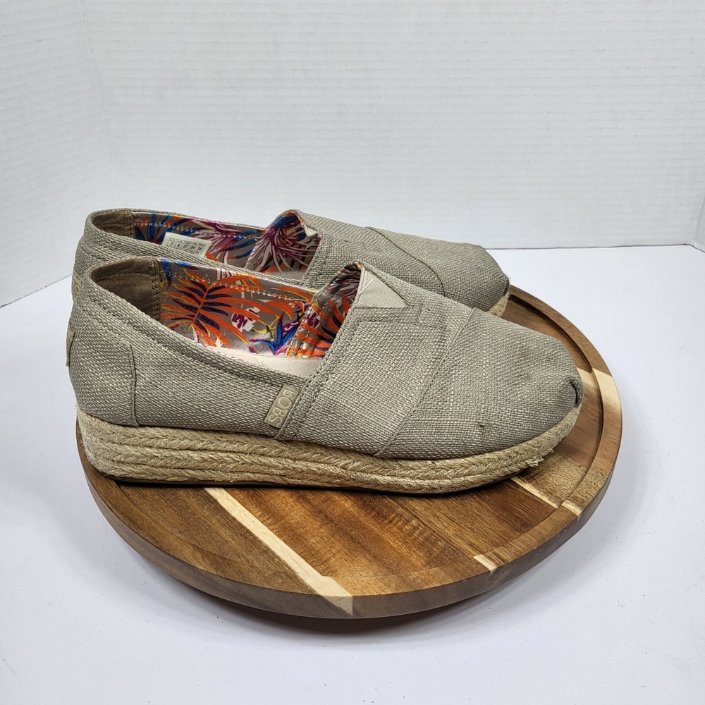 BOBS Skechers Espadrille Women 7 Taupe Platform Slip On 34101 Jute Textile